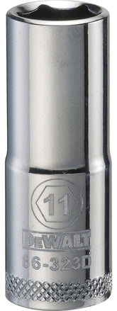 DeWALT DWMT86323OSP Drive Socket, 11 mm Socket, 3/8 in Drive, 6-Point, Vanadium Steel, Polished Chrome